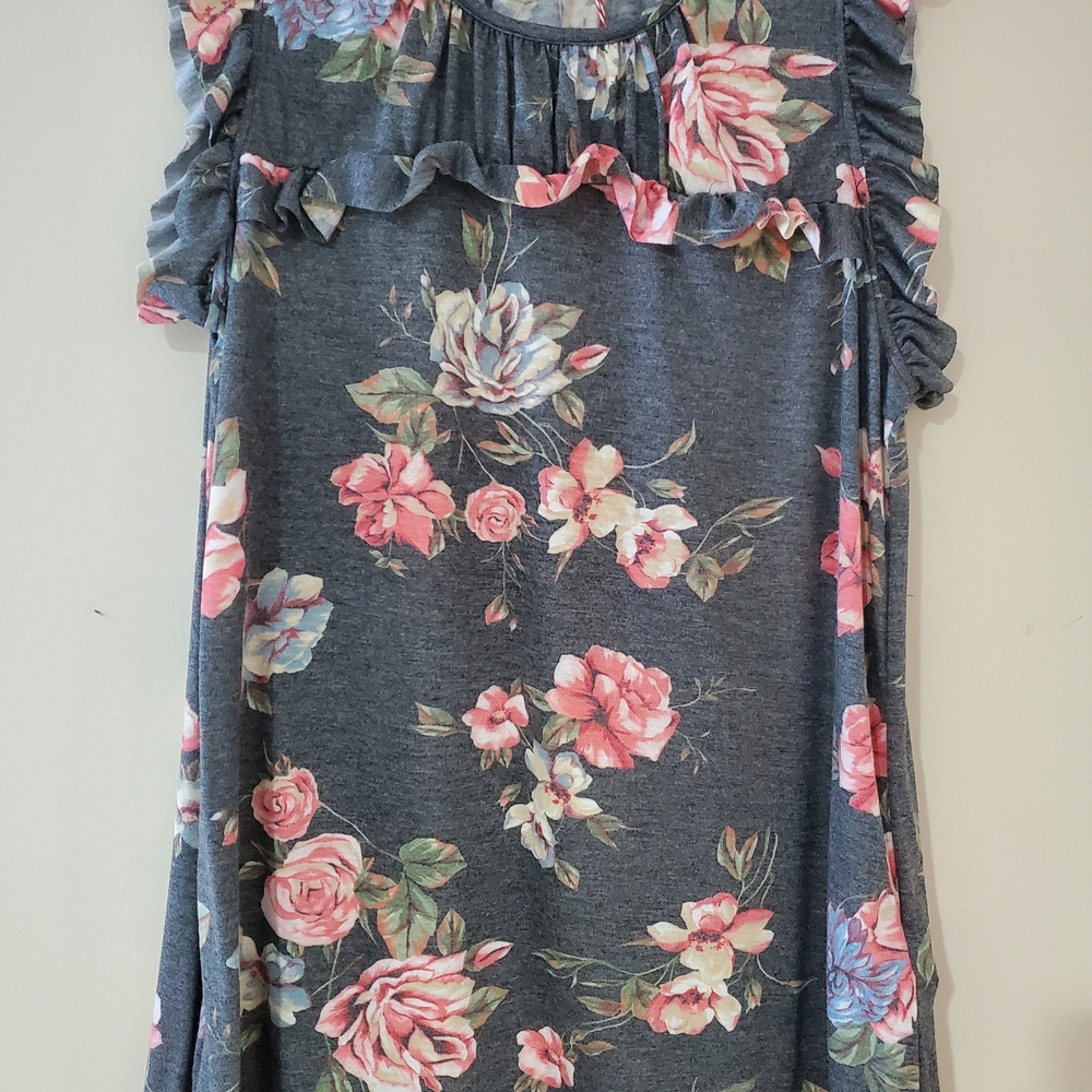 Floral Ruffle Sleeve Tank Top - Picture 2 of 3